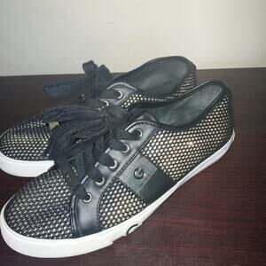 G By Guess Women's Sneakers 7.5M Metallic Gold Lace Up GGBENIE Casual Black